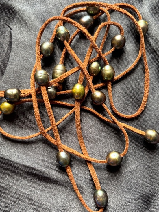 Jewelry - Genuine Tahitian Pearl Suede Lariat Necklace